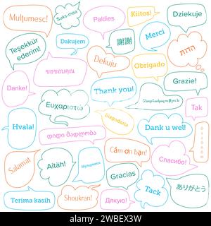 International Thank you day concept. Colorful hand drawn bubble speech with text in different languages Illustration de Vecteur
