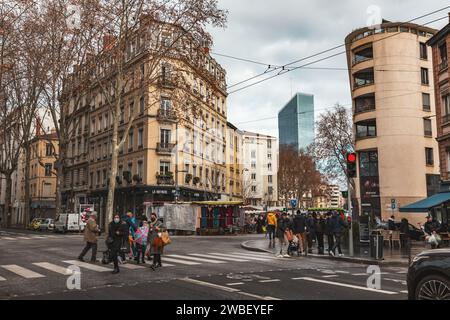 Lyon, France - 30 janvier 2022 : immeubles de bureaux et résidences modernes dans le quartier part-Dieu de Lyon, France. Banque D'Images