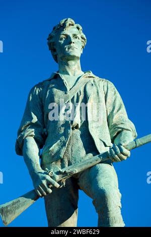 Le Capitaine Parker statue sur la bataille de Lexington Green, Green, Lexington, Massachusetts Banque D'Images