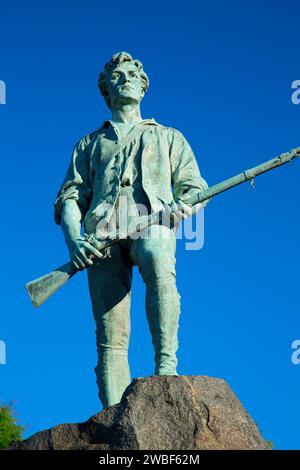 Le Capitaine Parker statue sur la bataille de Lexington Green, Green, Lexington, Massachusetts Banque D'Images