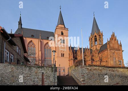 Église gothique Sainte-Catherine, Oppenheim, région Rhin-Hesse, Rhénanie-Palatinat, Allemagne Banque D'Images