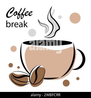 Pause café. Tasse à café et grains de café Illustration de Vecteur