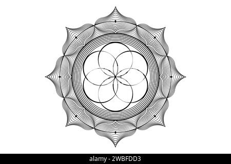 Mandala de lotus sacré, fleur mystique de la vie. Géométrie sacrée, élément graphique de logo vectoriel isolé. Icône mystique graine de la vie, géométrique abstrait Illustration de Vecteur