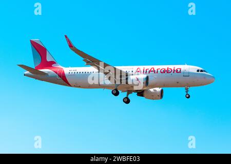 Boryspil, Ukraine - 27 août 2019 : l'avion Airbus A320 (A6-AOE) d'Air Arabia atterri à l'aéroport de Boryspil Banque D'Images