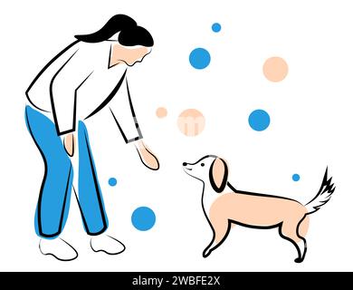Femme et chien sur fond blanc Illustration de Vecteur