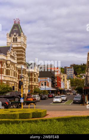 Une vue panoramique des rues Dunedin en Nouvelle-Zélande Banque D'Images