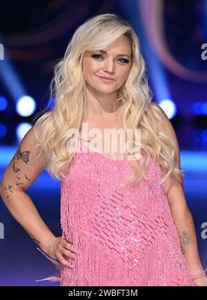 Bovingdon, Royaume-Uni. 10 janvier 2024. Hannah Spearritt arrive au lancement de la série Dancing on Ice, Bovingdon Studios. Crédit : Doug Peters/EMPICS/Alamy Live News Banque D'Images