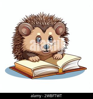 Livre de lecture Hedgehog sur fond blanc Illustration de Vecteur