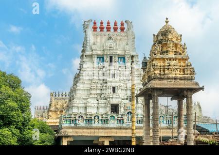 Thiru Parameswara Vinnagaram temple statues d'idole antiques décoration, Kanchipuram, région de Tondaimandalam, Tamil Nadu, Inde du Sud Banque D'Images