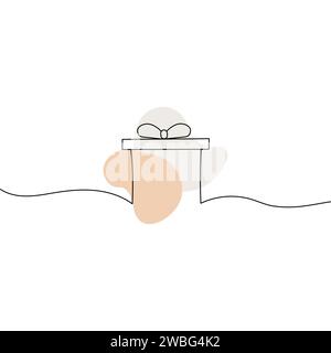 Boîte cadeau dessin d'une ligne. Boîte-cadeau continue d'une ligne. Cadeaux avec noeud de ruban. Illustration vectorielle Doodle Illustration de Vecteur