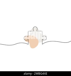Puzzle de dessin continu à ligne unique. Dessin d'une ligne de pièce de puzzle pour l'idée, les affaires, le processus de pensée, la créativité. Illustration vectorielle Illustration de Vecteur