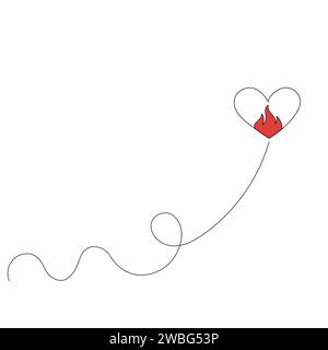 Coeur de doodle dessiné à la main, symbole d'amour. Coeur et flamme de feu de ligne. Illustration vectorielle Illustration de Vecteur