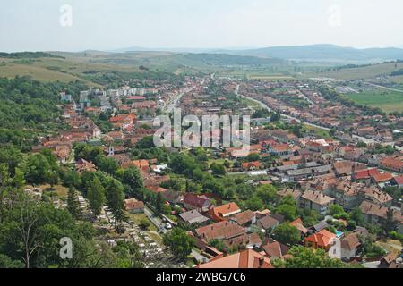 Vue de Rupea, une ville entre Sighisoara et Brasov, Transylvanie, Roumanie, de la forteresse de Rupea du 13e siècle Banque D'Images
