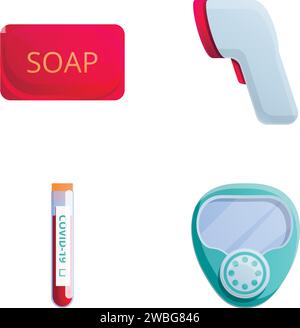 Icônes de prévention de coronavirus définir vecteur de dessin animé. Produit d'hygiène et de protection. Pandémie de coronavirus Illustration de Vecteur