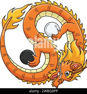 Année du Dragon Yin Yang Cartoon Clipart Illustration de Vecteur