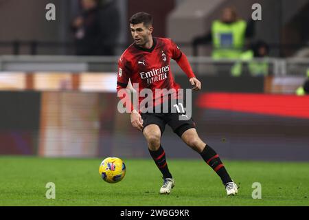 Milan, Italie. 10 janvier 2024. Christian Pulisic de l'AC Milan en action lors du match Coppa Italia entre l'AC Milan et l'Atalanta BC au Stadio Giuseppe Meazza le 10 janvier 2024 à Milan, Italie . Crédit : Marco Canoniero/Alamy Live News Banque D'Images