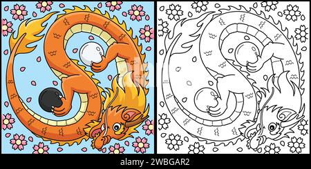 Année du Dragon Yin Yang Coloriage Illustration Illustration de Vecteur