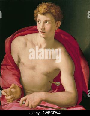 Le martyre de Saint Sébastien peint par Bronzino en 1533. Sebastian était un membre de la Garde prétorienne romaine qui s'est converti au christianisme. Il a été abattu avec des flèches mais n'est pas mort de ces blessures. Il était soigné par Irène (plus tard Sainte Irène). Après son rétablissement, il alla parler à l'empereur Dioclétien de sa foi et fut battu à mort. Banque D'Images