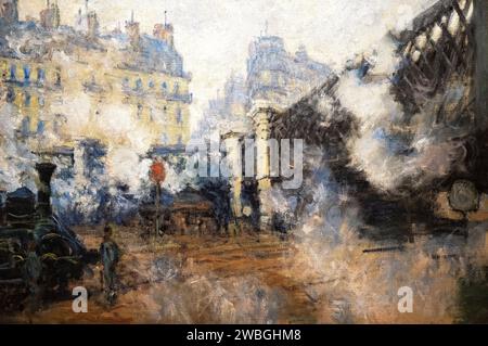 Peinture, 'le Pont de l'Europe, gare Saint Lazare' par Claude Monet en 1877 Banque D'Images
