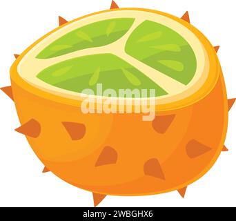 Vecteur de dessin animé d'icône kiwano coupé. Feuilles vertes. Fruits du jardin Illustration de Vecteur