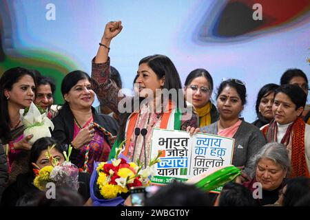 New Delhi, Inde. 10 janvier 2024. NEW DELHI, INDE - JANVIER 10 : la dirigeante du Congrès Alka Lamba assume la charge de présidente nationale du Congrès Mahila à l'AICC le 10 janvier 2024 à New Delhi, en Inde. (Photo de Sanchit Khanna/Hindustan Times/Sipa USA) crédit : SIPA USA/Alamy Live News Banque D'Images