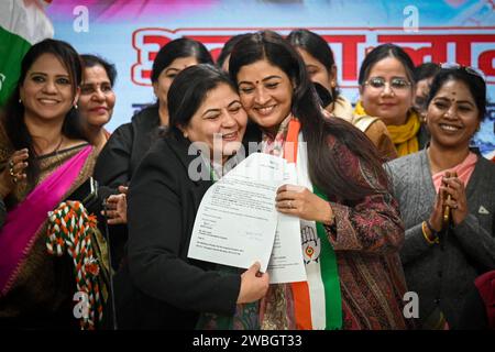 New Delhi, Inde. 10 janvier 2024. NEW DELHI, INDE - JANVIER 10 : la dirigeante du Congrès Alka Lamba assume la charge de présidente nationale du Congrès Mahila à l'AICC le 10 janvier 2024 à New Delhi, en Inde. (Photo de Sanchit Khanna/Hindustan Times/Sipa USA) crédit : SIPA USA/Alamy Live News Banque D'Images