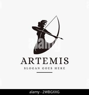 Vecteur d'illustration d'icône de logo Artemis Goddess sur fond blanc, logo archer Illustration de Vecteur