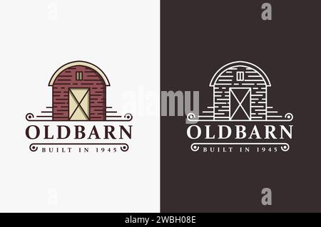 Vintage rétro classique ancienne ferme de grange logo modèle de vecteur d'icône avec design de style art de ligne sur fond blanc Illustration de Vecteur