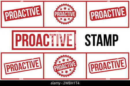 Proactive Stamp. Jeu de tampons grunge en caoutchouc proactif rouge Illustration de Vecteur