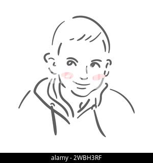 Mignon petit garçon dans un sweat à capuche. Illustration minimaliste dessinée à la main dans le style d'esquisse. Pour affiches, cartes postales, bannières, design Illustration de Vecteur