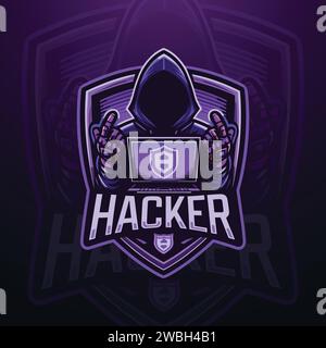 Logo de mascotte de jeu de hacker E-sports Illustration de Vecteur