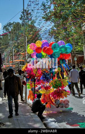 Vendeur de ballons, Mega Festival, Dussehra Festivals, Dhalpur Ground, Kullu, Himachal Pradesh, Inde, Asie Banque D'Images