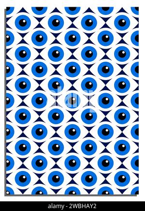 Fond abstrait bleu vertical avec motif géométrique des yeux, couverture, page de titre de la présentation, rapport, album au format A4. Disposition du modèle pour desig Illustration de Vecteur