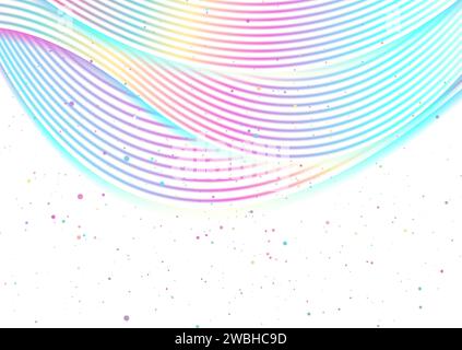 Ondes linéaires holographiques et petites particules abstraites de fond. Conception vectorielle Illustration de Vecteur