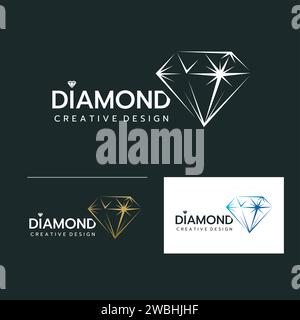 Beau modèle de logo de bijoux de diamant, image stylisée de l'icône de logo de diamant, dessin de ligne de bijoux de diamant sur fond blanc illustration vectorielle Illustration de Vecteur