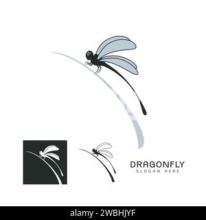 Ensemble de belle icône de logo libellule, image stylisée de Dragonfly sur modèle de logo de feuille, tatouage Dragonfly, dessin au trait Dragonfly sur fond blanc Vector i Illustration de Vecteur