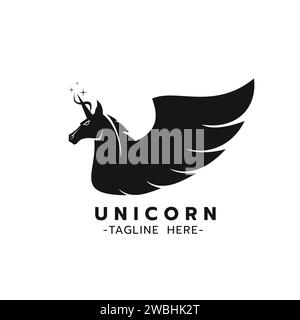 Belle icône de logo Unicorn, image stylisée du modèle de logo Unicorn, tatouage de tête de Unicorn, Silhouette de Unicorn sur illustration vectorielle de fond blanc Illustration de Vecteur