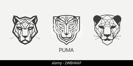 Modèle moderne de logo Puma abstrait ou Jaguar Head Vector. Logotype de chat sauvage de dessin au trait. Illustration de Vecteur