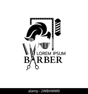 Stylisé du modèle de logo de salon de coiffure sur fond blanc illustration vectorielle. Collection d'éléments de design pour emblèmes, logo, étiquettes. salon de coiffure silh Illustration de Vecteur