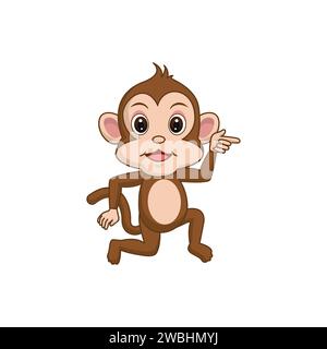 Mignon singe dans le style de bande dessinée isolé. Mascotte de singe sur fond blanc illustration vectorielle Illustration de Vecteur