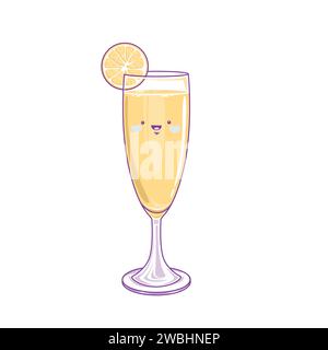 Jus d'orange frais en verre personnage mignon style kawaii de dessin animé isolé sur fond blanc illustration vectorielle Illustration de Vecteur