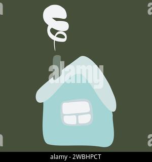 Vieille maison tordue avec de la fumée sur la cheminée. Amusement de dessin animé clipart isolé. Illustration vectorielle dans le style de bande dessinée. Une maison avec fenêtre. Dessin d'enfants Illustration de Vecteur