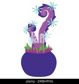 Illustration de plante monstre. Vecteur fantasy effrayant fleur graphique. Objet botanique Alien plat ou Cartoon dans le pot de fleur avec prédateurs et fleur sur elle. VI Illustration de Vecteur