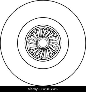 Avion à turbine Turbomachine Turbomachine avion moteur avion icône de plan de ventilateur dans un cercle rond couleur noire illustration vectorielle image ligne de contour Illustration de Vecteur