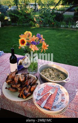 Ailes de poulet avec purée de pommes de terre - buffet extérieur Banque D'Images