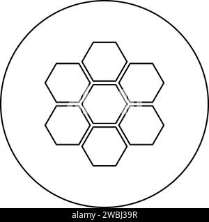 Hexagonal Technology concept hexagone six éléments Bee sota géométrie six côtés icône de polygone dans le cercle rond noir illustration vectorielle de couleur noire contour d'image Illustration de Vecteur