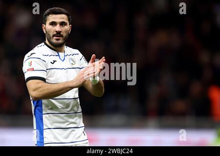 Milan, Italie. 10 janvier 2024. Sead Kolasinac de Atalanta BC gestes pendant le match de football Coppa Italia entre AC Milan et Atalanta BC au Stadio Giuseppe Meazza le 10 janvier 2024 à Milan, Italie . Crédit : Marco Canoniero/Alamy Live News Banque D'Images