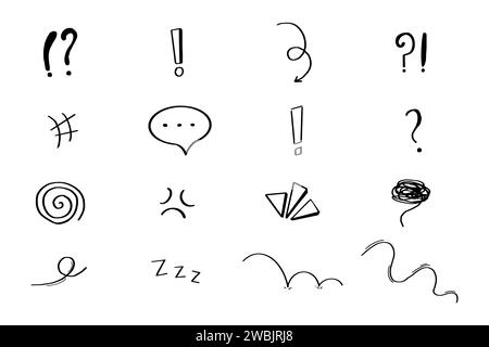 Définir les éléments d'attention d'effet d'émotion anime, expressions bulle de parole dans le style de doodle comique isolé sur fond blanc. Illustration vectorielle Illustration de Vecteur