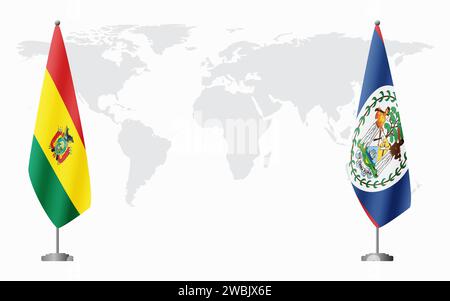 La Bolivie et Belize drapeaux pour la réunion officielle sur fond de carte du monde. Illustration de Vecteur