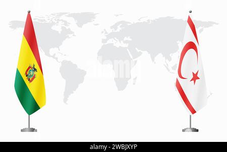 La Bolivie et la République turque de Chypre du Nord drapeaux pour la réunion officielle sur fond de carte du monde. Illustration de Vecteur